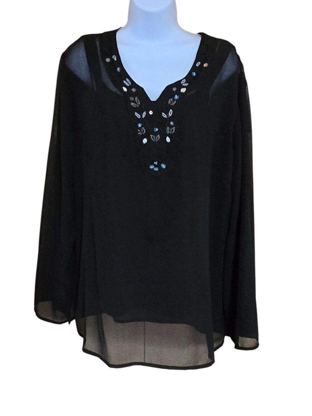 Vintage Black Beaded Long Sleeve Sheer Top goth whimsygoth dark academia chic